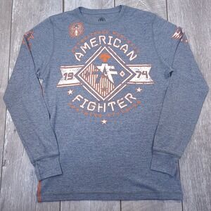 American Fighter Thermal Shirt Mens Large Gray Long Sleeve Graphic MMA Waffle